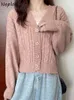 Стиль Японии Свободные V-образным вырезом Кардиганы Осень INS Мода Одиночные Свитера Chic Twist Patchwork Part 1H265 210422