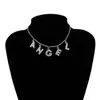 Link Chain Choker Necklace Rhinestones Angel Letter Metal Collar For Women Girls Fashion Jewlery Chains