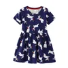 Springende meter meisjes prinses dieren jurk voor zomer katoen babykleding konijnen print kinderen kinderen jurken 210529