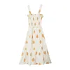 Spaghetti pasek bez rękawów żółty polka dot Maxi Długa sukienka Lato Elegancki D1092 210514