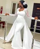 2021 Plus Size Arabic Aso Ebi Lace Beaded Mermaid Wedding Gowns Long Sleeves Satin Sweep Train Bridal Dresses ZJ404