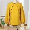 2 Piece Set Women Skirt and Top Yellow Blouses Long Lantern Sleeve Button Decoration Office Lady Work Wear Autumn est Female 210527