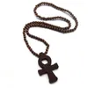 Good Wood Kreuz-Anhänger-Halsketten, Ägyptische Kraft des Lebens Design, Goodwood Holz-Charm-Perlen, Statement-Halskette für Damen, Mode, Herren, Hip-Hop-Schmuck
