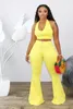 Women Set Clothing For Summer Sexy Fashion Tank Crop Top + High Waist Flare Pants Trousers Plus Size Party Night Club Outfits 210525