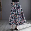 Johnature Dames Vintage A-lijn Rokken Print Floral Elastic Taille Linnen Hoge Kwaliteit Lente Vrouwelijke Kleren Casual Rokken 210521