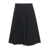 Skirts European Summer Design Niche Sense High Waist Thin Wooden Ears Temperament Big Putty Black Mid-length Women Fashion 2022