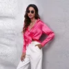 Women's Blouses & Shirts Satin Imitation Silk Long Sleeve Shirt