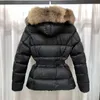 Womens Down Jacket Winter Jackets Coats Real Raccoon Hair Collar Warm Fashion Parkas with Belt Lady Cotton Coat Outerwear Big Pocket