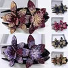 Charm Rhinestone Double Flower Hair Clip Vintage Claws Women Crystal Hair Combs Handmade Ponytail Ornament Hair Accessories