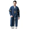 Vêtements ethniques Asiatique Traditionnel Tops Hommes Style chinois Robe brodée Automne Coton Linge Longue Robe mâle Hanfu Tang Costume Costume