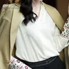 Wiosna Jesień Vintage Kobiety Haft Kwiatowy Haftowany Office Lady Satin Shirt Bluzka Topy 210415