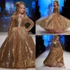 Girls Pageant Dresses Gold Sequin Toddler Ball Gowns Jewel Long Sleeves Formal Kids Party Gown frist holy communion Flower Girl Dresses for Weddings