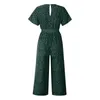 Kvinnors Jumpsuits Rompers Chic Print Jumpsuit Kvinnor Sexiga Damer Elegant Sommar Kortärmad V Nackficka Lös övergripande MT4140