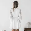 Bohème Mini robe femmes Sexy col en V évider décontracté à manches longues été 2021 blanc es Y0823