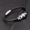 Brazalete de diseño simple con calavera de acero inoxidable y cabeza de fantasma para hombre, pulsera trenzada de cuero, regalo para hombre 1295115