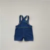 Summer Baby Girl Set Strosted Court À manches courtes Denim Sangles Shorts Deux Costume Outfit 210702