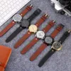 Marca assiste a homens Big Dial Style Leather Strap Quartz Wrist Watch DZ01237Q