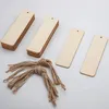 Marcapáginas de madera en blanco, etiquetas colgantes sin terminar para manualidades de madera DIY con agujeros y cuerdas para fiesta de cumpleaños