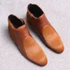 Erkekler kış botları gerçek inek deri chelsea botlar brogue rahat ayak bileği düz ayakkabılar rahat kalite up elbise botları