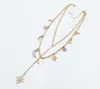 Boho Multi Layered Gargantilla Collar Set Star Moon Rhinestone Colgante Collar de cadena de clavícula para Mujeres Niñas Oro