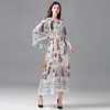 Fashion Women Holiday Cool and refreshing Dress Runway Summer Letter Print Chiffon Long Dresses Flare Sleeve lovely Cat Dress 210514