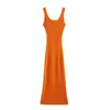 Vintage kvinnor orange stickade smala klänningar sommar mode damer hög midja midi dress party girls chic bodycon 210527
