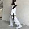 Calças femininas capris mulheres coreano techwear emo branco streetwear carga y2k harajuku solta patchwortk alt cintura alta casual removível cadá