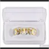 Grillz, Dental Body Drop Delivery 2021 Gold Sier Hollow Open Dlampnd Cut 6 Top & Bottom Grills Teeth Caps Tooth Hip Hop Grillz Set Party Jewe