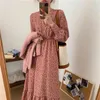 2色の春の女性のドレスプラスサイズのBoho Chiffon Vintage Party長袖の女性秋のドレスローブvestido（G9165）210423