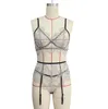 Mulheres Lace Sleepwear 3 Pcs Bra Underwear Suspender Suit Sexy Set Pijamas Lingerie Camisola Camisola F076