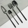 24 SZTUK Czarne Noże Widelec Spoon Obiad Zestaw Wysokiej Jakości Cutlery 18/10 Ze Stali Nierdzewnej Kolacja Stołowa Silverware 211108