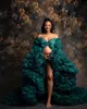 2022 Chic Green Pregnant Women's Prom Dress Maternity Ruffles Robes for Photo Shoot or baby shower African Plus Size Robe