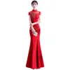 Etnische kleding Exquisite Red Embroidery Women Cheongsam Noble Elegant Bruidsmeisje Bruiloft Qipao Vestidos Vintage Sexy Chinese stijl Robe Gow