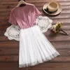 Style japonais Mori fille robe d'été femmes couture à manches courtes maille Patchwork robes femme Kawaii Vestidos 210520