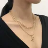 Colares pendentes Lanmila 2021 Letra da moda T Pérolas em camadas de link Colar de corrente para jóias femininas