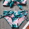 7-14 Anos Menina Swimsuit Kids Tropical Tropical Duas peças Infantil Swimwear Cross Back Bikini Set Bow Gravata S Banhing Suit 2021