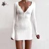 Abito fasciato da donna Mini abiti lavorati a maglia maglione bianco per abito da club sexy a maniche lunghe autunnale da festa da donna Y0603