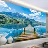 3D Wallpaper Natura Paesaggio Blu Cielo Blu Bridge Ponte Lago Photo Murale Soggiorno TV Sofa Scoperta