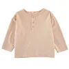 Japanska stilpojkar och tjejer Solid färglöss bas T-shirts Bomull Soft 4 Färger Långärmad Tees 210508