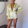 Playsuit Kraagvorm Elegant Sexy Club Jumpsuits for Women Solid Color Fashion met lange mouwen Button Casual Bodysuit 210520