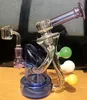 Purple Round Belly Clear Smoking Hookahs Pipe Accessories Glass Bong Recycler Oil Rig Wax Herb Tobacco Water Heady