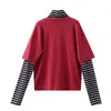 Mulheres Preto Vermelho Vermelho Manga Tartaruga Pescoço Top T Shirt High Street Longo Tee Outono Outono Coreano B0524 210514