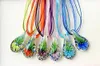 Charm Waterdrop Art Murano Lampwork Glass Pendant Necklace Flowers Inside Women Girls Summer Jewelry 6color
