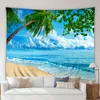 Arazzi Ocean Ocean Landscape Abete Bellissima spiaggia Palme Palme Summer Scenery Decoration Painting Soggiorno Wall Coprotetto