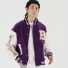 Hip Hop Baseball Jacket Men Furry Bone Letter Patch Color Leather Sleeve College Style Streetwear Harajuku Bomber Coat 210811