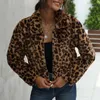 Foridol Leopard Print Faux Fur Teddy Bear Short Coat Jacka Kvinnor Höst Vinter Zipper Fickor Coat Windbreaker Fluffy Coat 210415