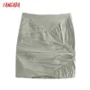 Tangada kvinnor fasta pläterade mini kjolar faldas mujer dragkedja fransk stil kvinnlig mini kjol qd42 210609