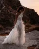 Strand-Hochzeitskleid in A-Linie, Illusion, eine Schulter, Spitze, Applikationen, Brautkleider, lange Ärmel, rückenfrei, Brautkleider, Robes de Mari￩e