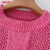 Tangada Frauen Mode Rosa Twist Gestrickte Pullover Jumper O Hals Weibliche Elegante Pullover Chic Tops 2J35 210914