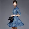 Casual Dresses 2021 Spring Summer Temperament Klänning Kortärmad Slim Bantning Vestidos Denim Broderade Kvinnor A734